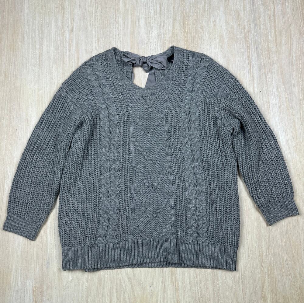 Torrid Heather Gray Cable Pullover Crew Neck Long Sleeve Tie Back Sweater 0X